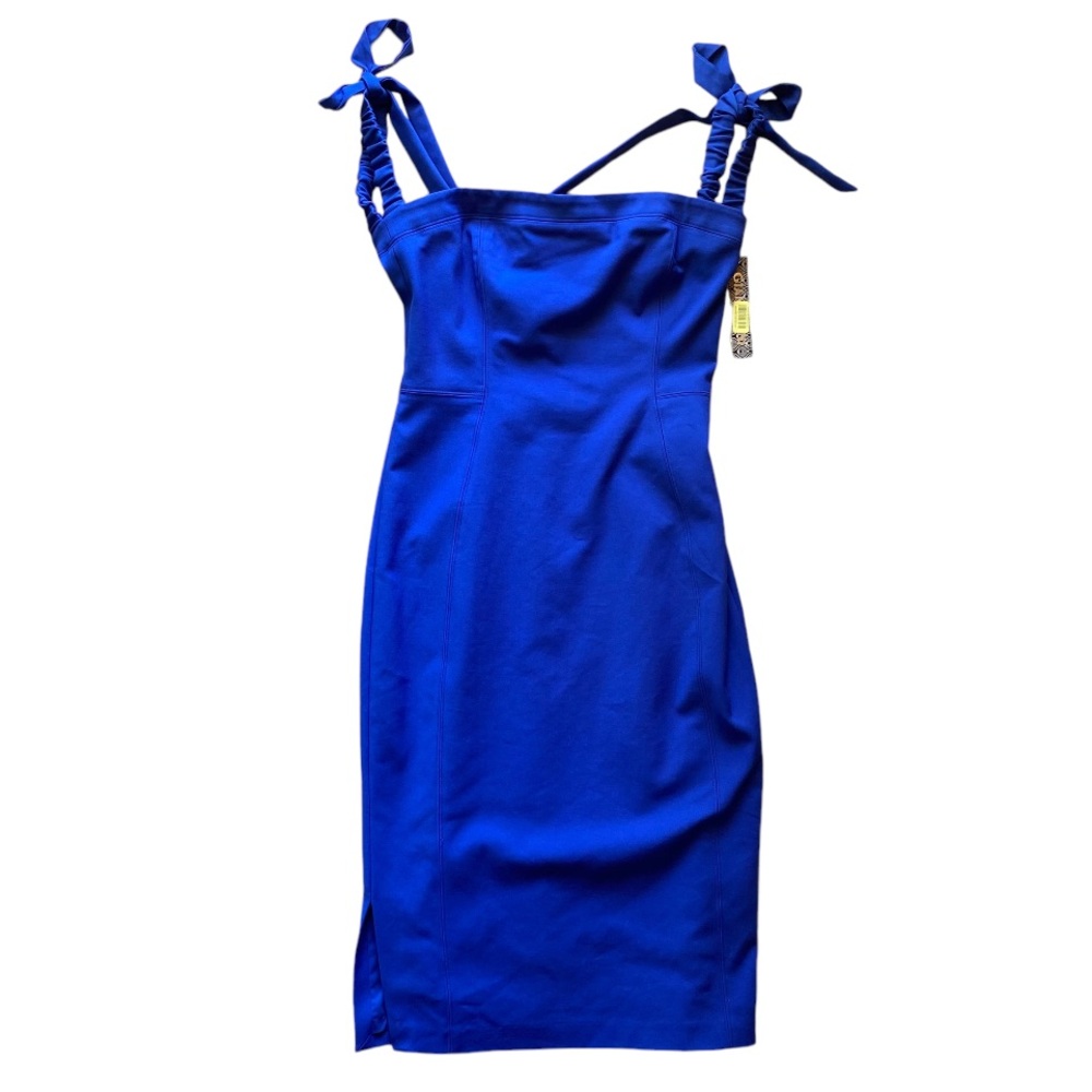 NWT GIANNI BINI Royal Blue Bow Off Shoulder Fitted Tie Dress Size 10 - Picture 5 of 13
